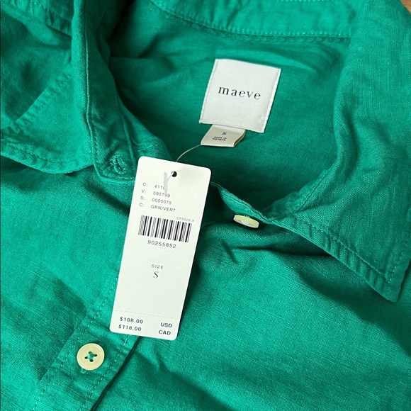 Anthropologie Maeve Bennett Buttondown Shirt Green Linen Edition Small New - Picture 4 of 4